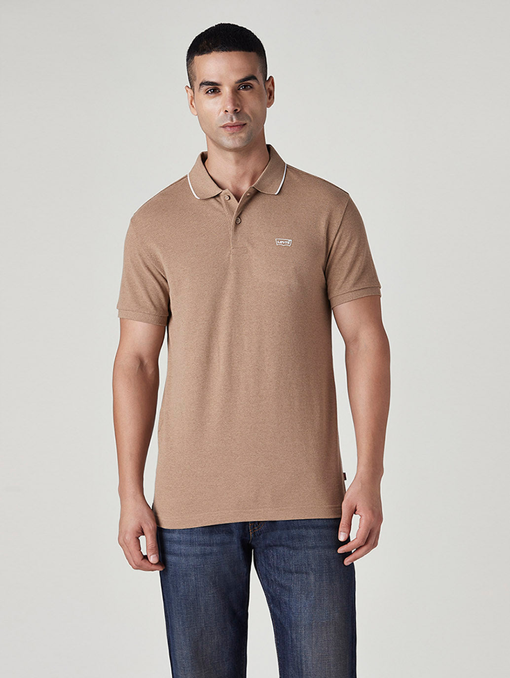 Men's Solid Brown Polo T-shirt - Front View