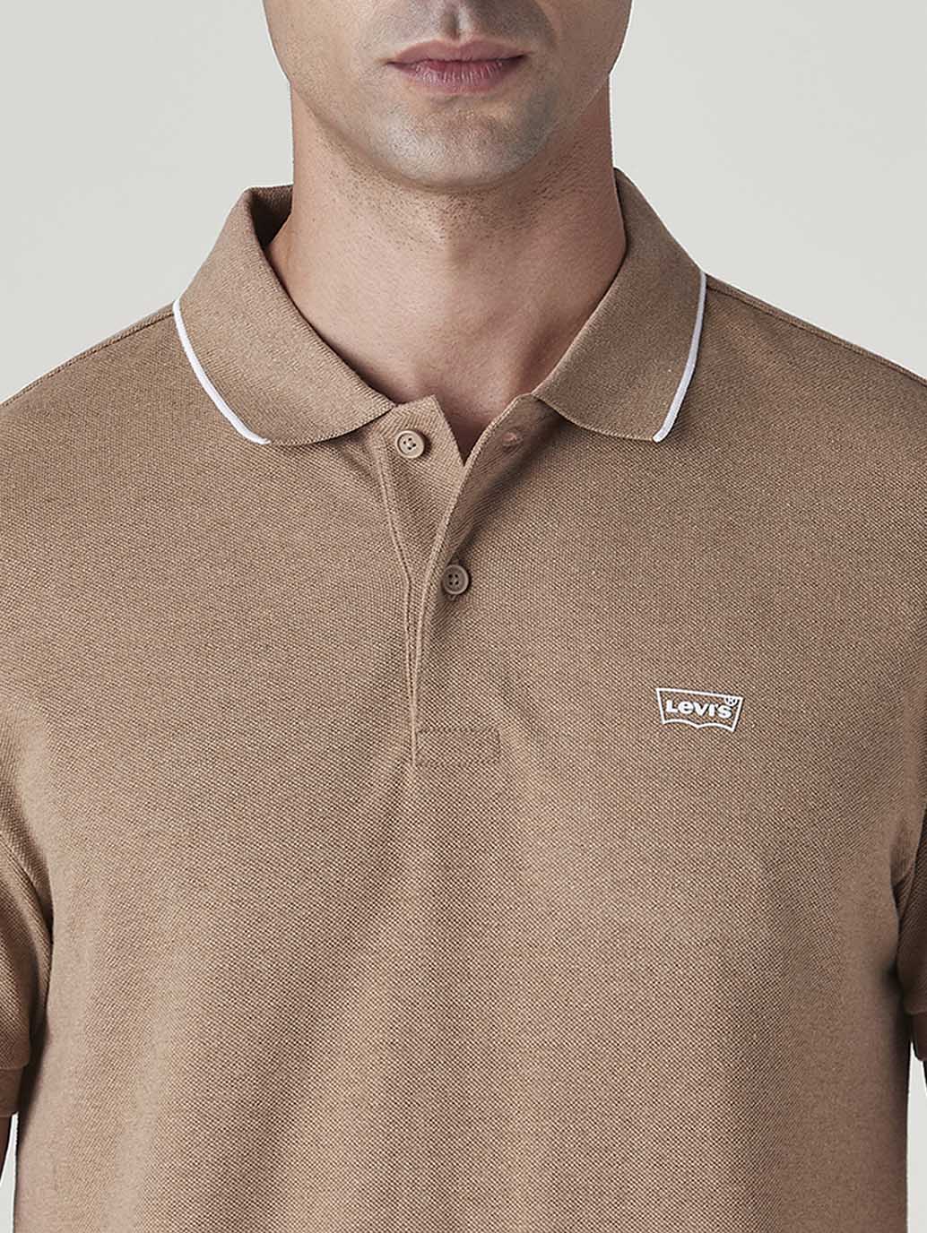 Men's Solid Brown Polo T-shirt - Detail View