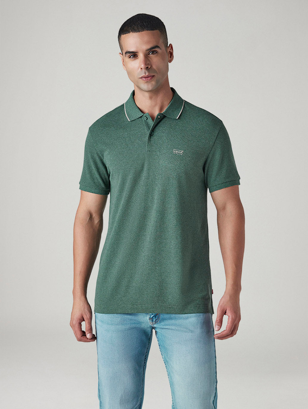 Men's Solid Green Pique Polo T-shirt - Front View