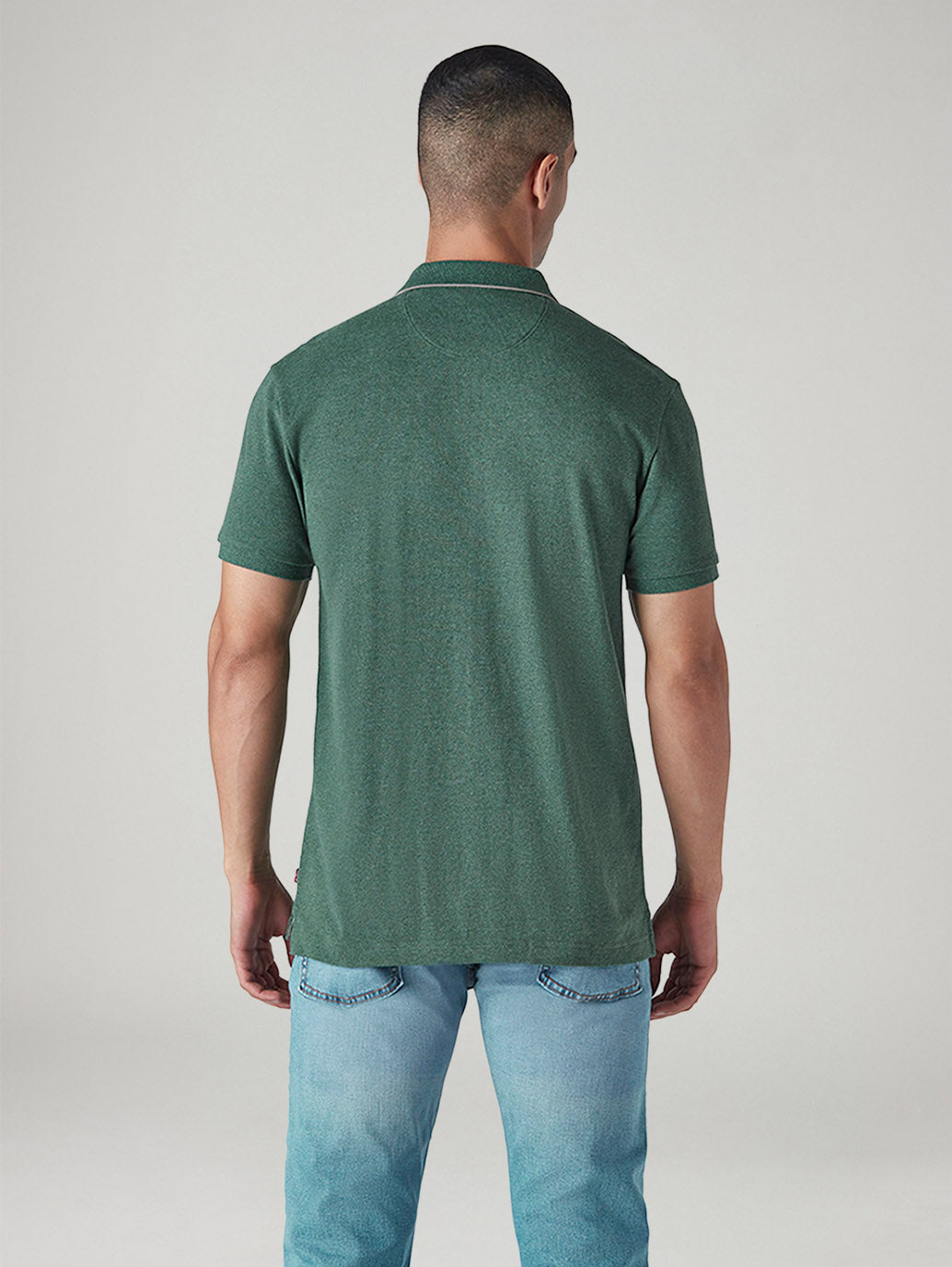 Men's Solid Green Pique Polo T-shirt - Back View