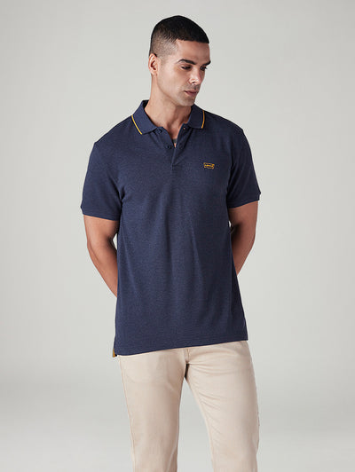 Men's Solid Navy Pique Polo T-shirt-image-36