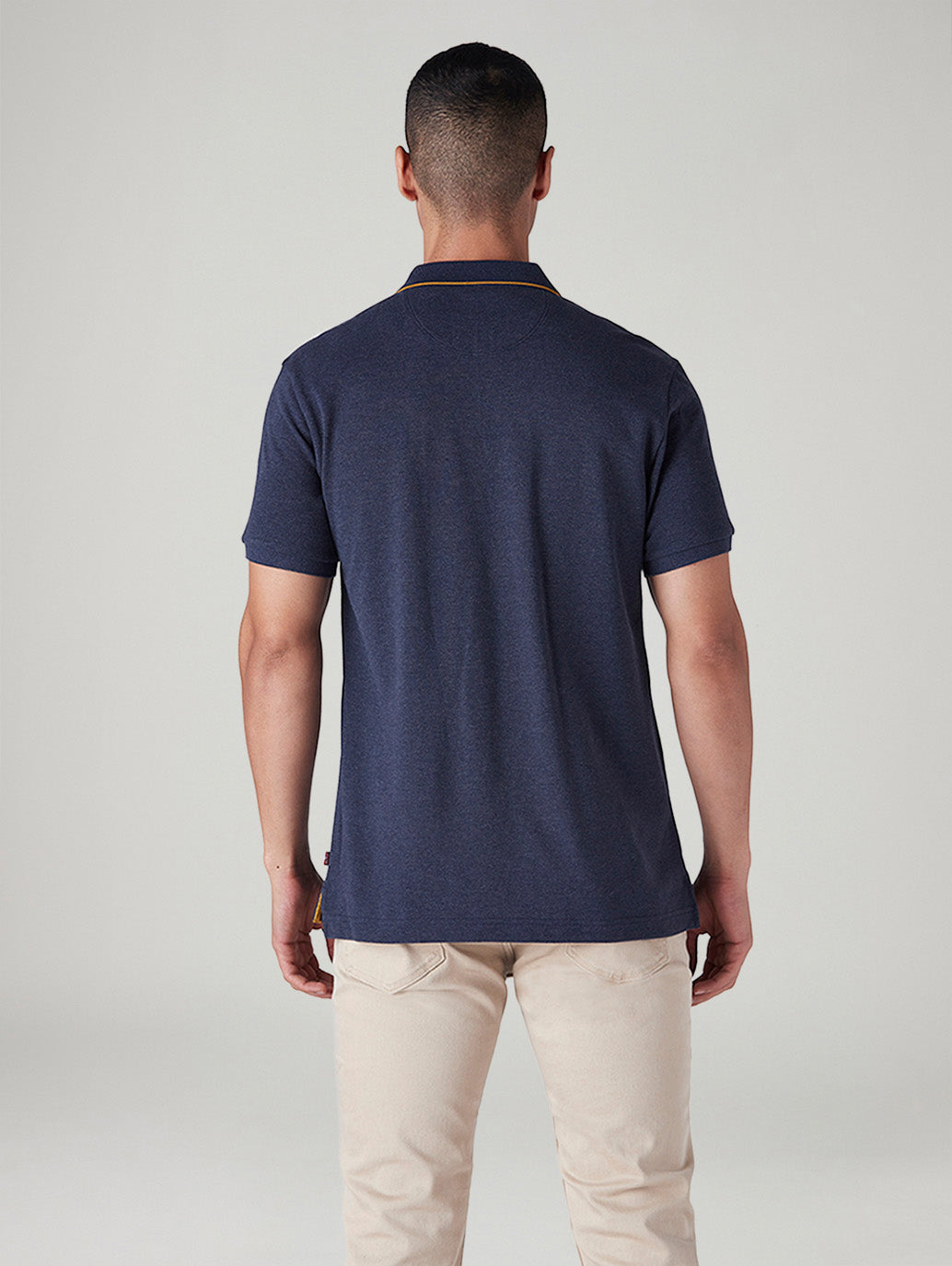 Men's Solid Navy Pique Polo T-shirt - Back View