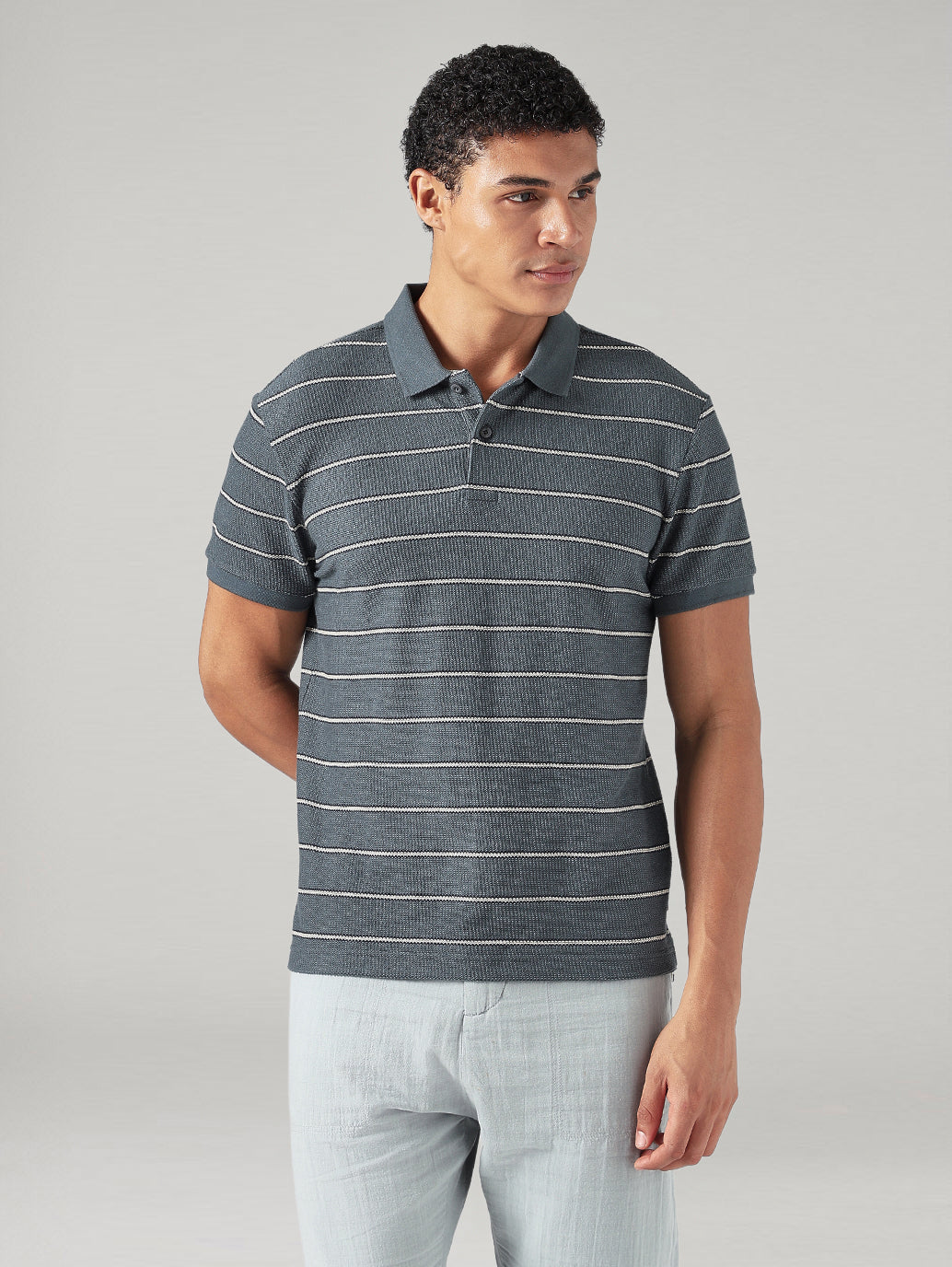 Men's Striped Regular Polo T-shirt - Front View
