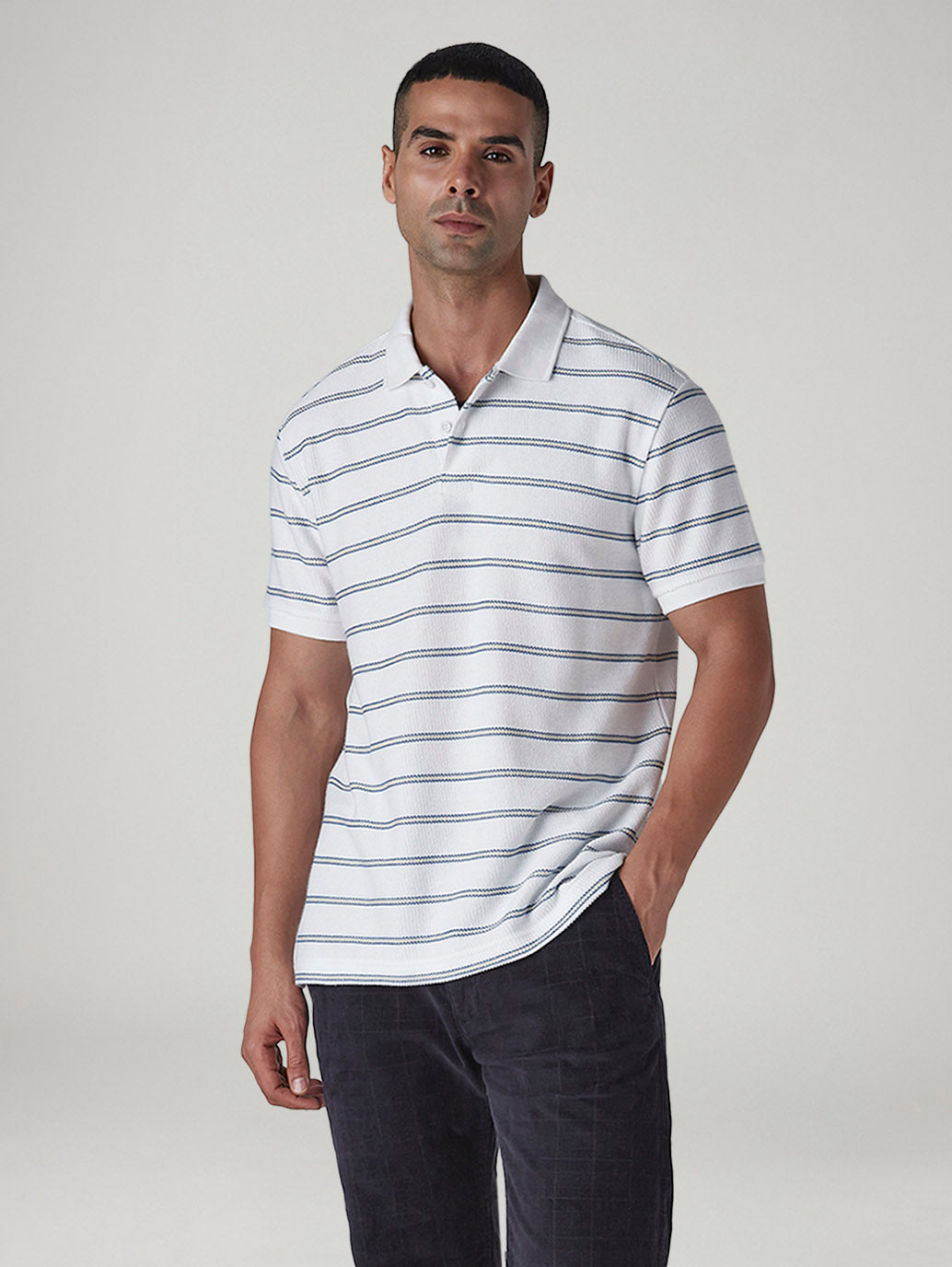 Men's Striped White Polo T-shirt