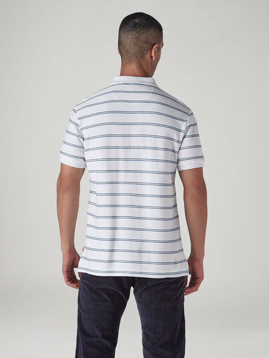 Men's Striped White Polo T-shirt - Back View
