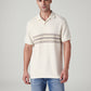 Men's Striped Off White Polo T-shirt - Front View