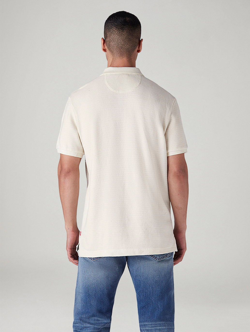 Men's Striped Off White Polo T-shirt - Back View