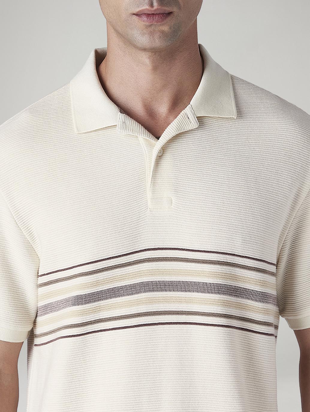 Men's Striped Off White Polo T-shirt - 20 View