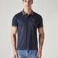Men's Solid Navy Interlock Polo T-shirt - Front View