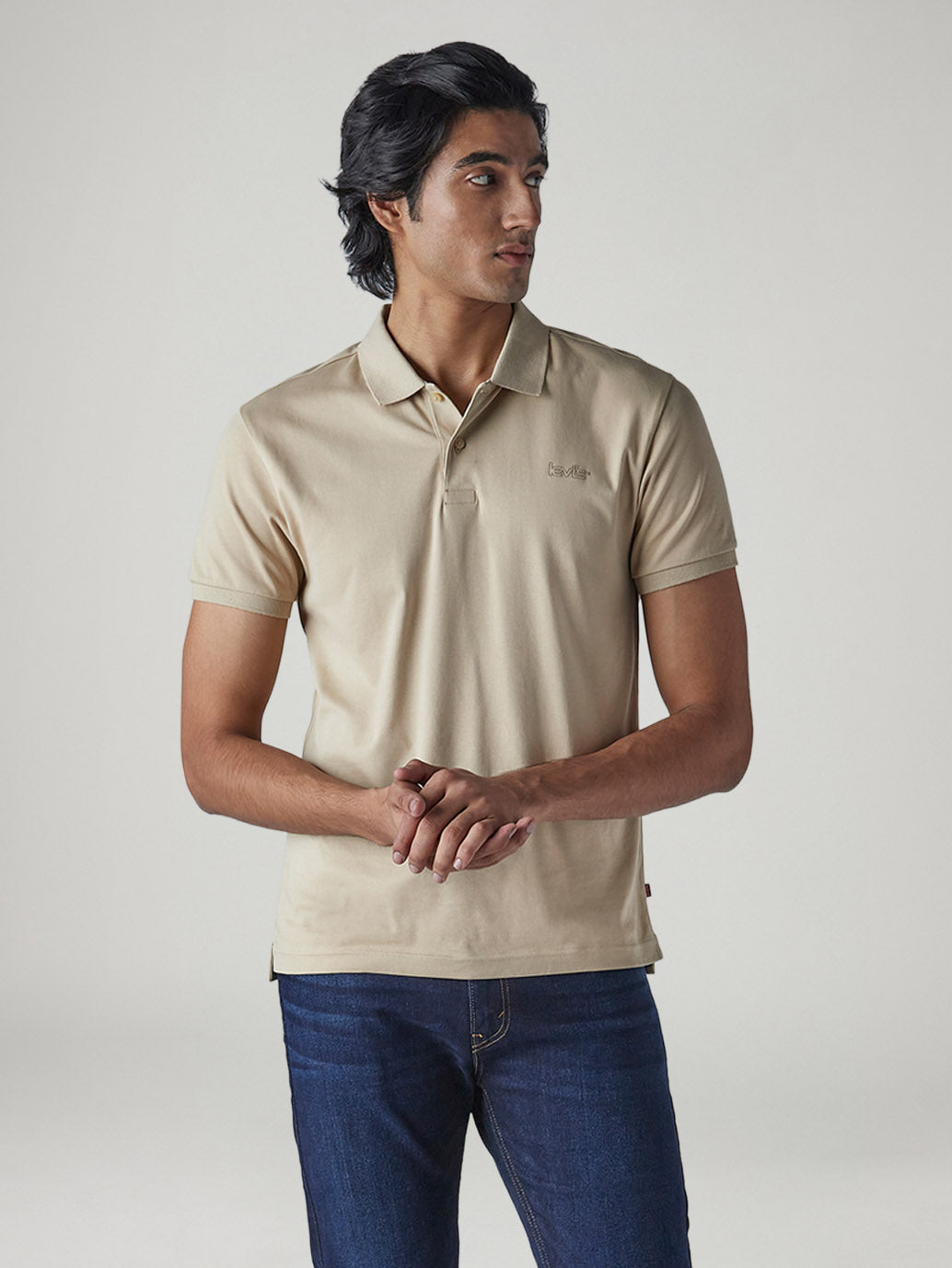 Men's Solid Beige Interlock Polo T-Shirt