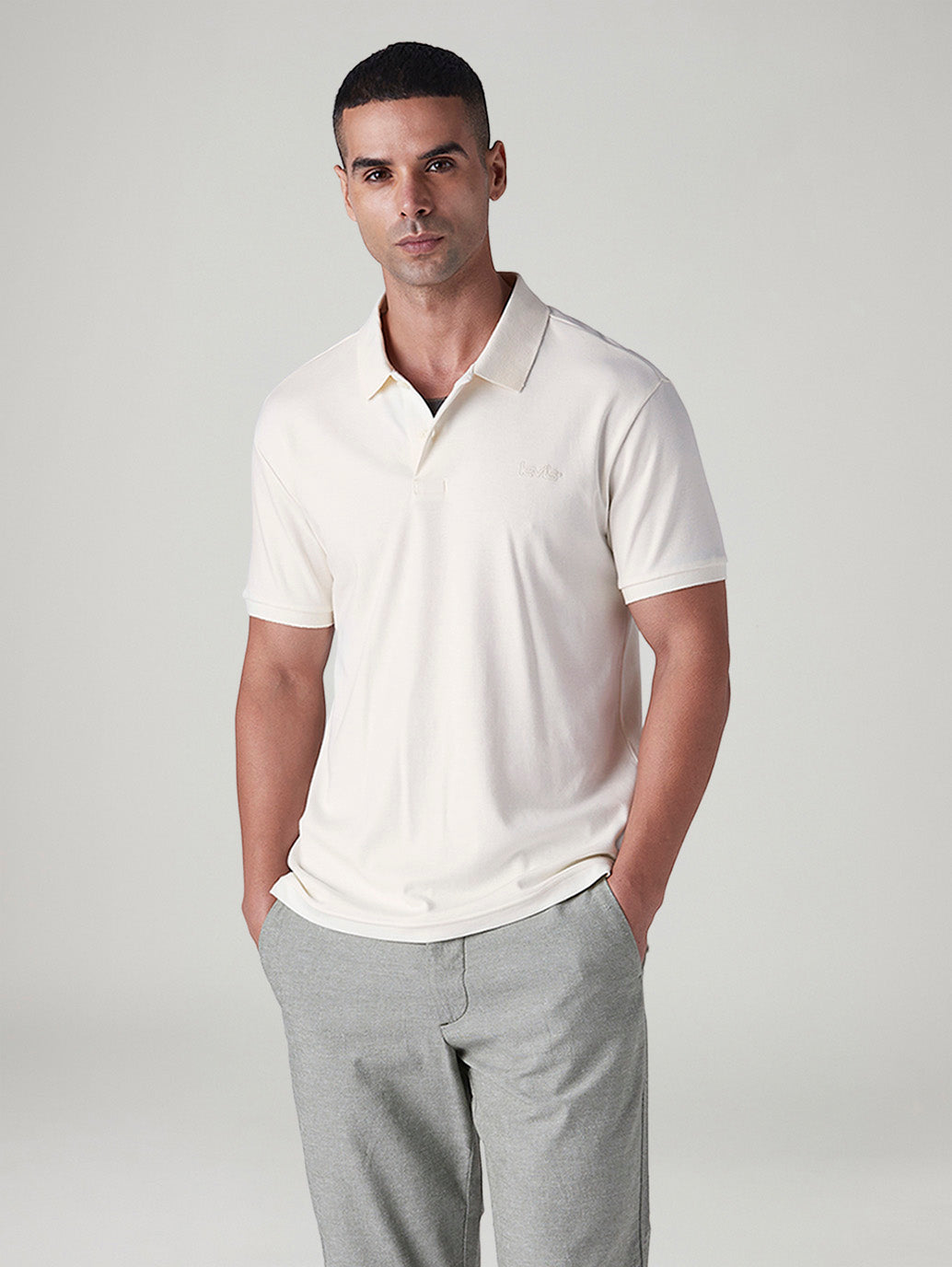 Men's Solid Off White Interlock Polo T shirt