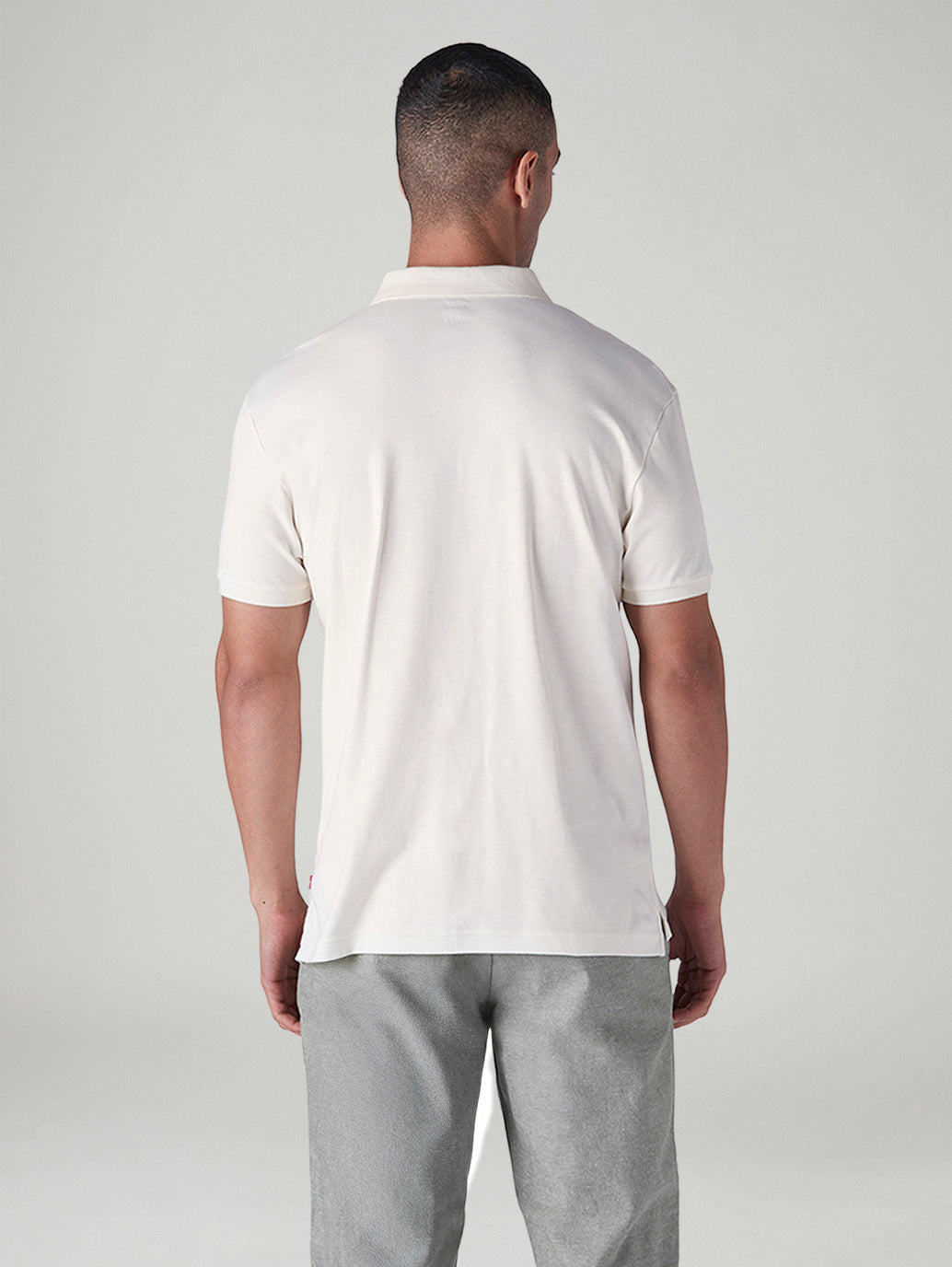 Men's Solid Off White Interlock Polo T shirt - Back View