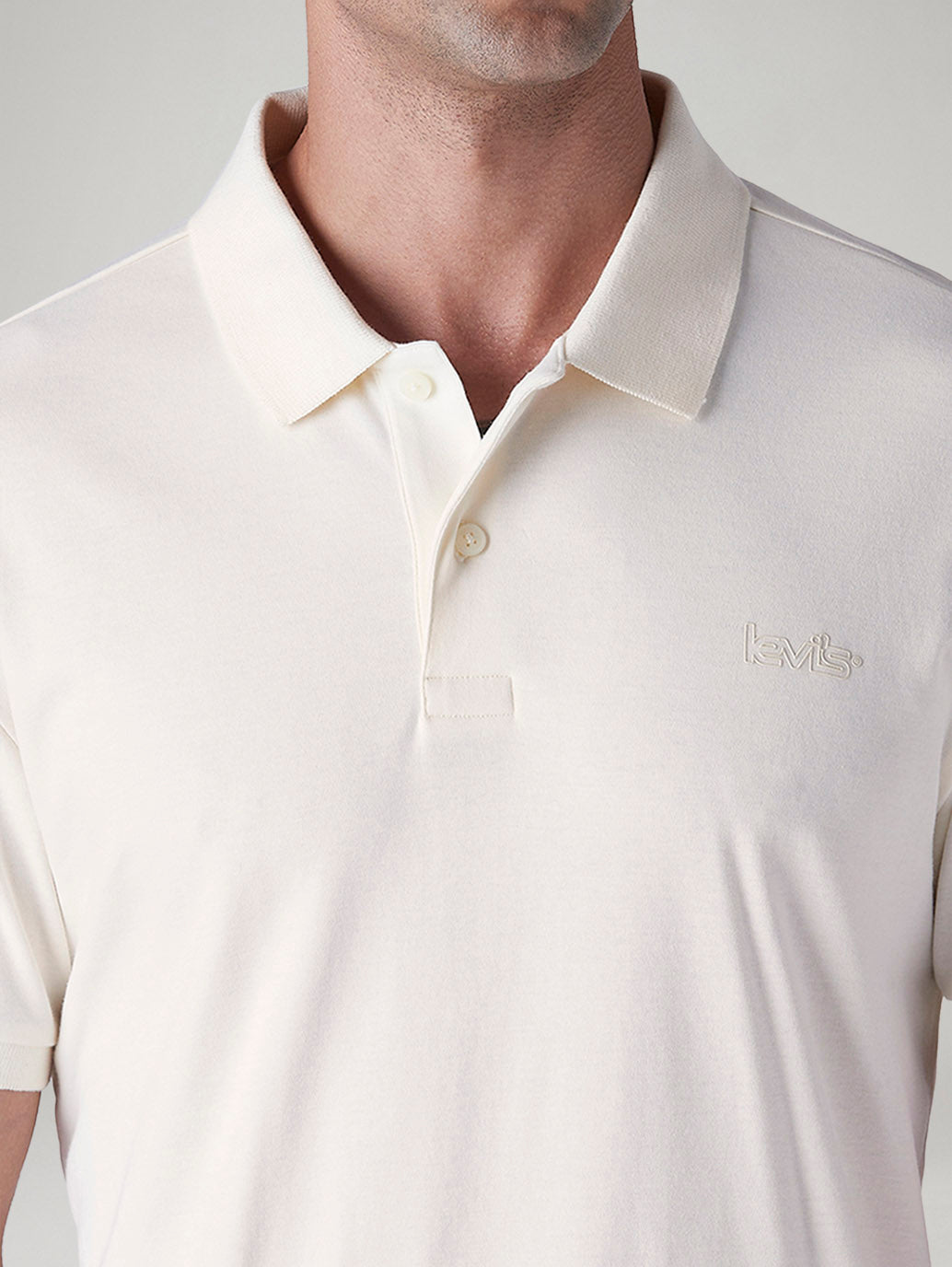 Men's Solid Off White Interlock Polo T shirt - Detail View