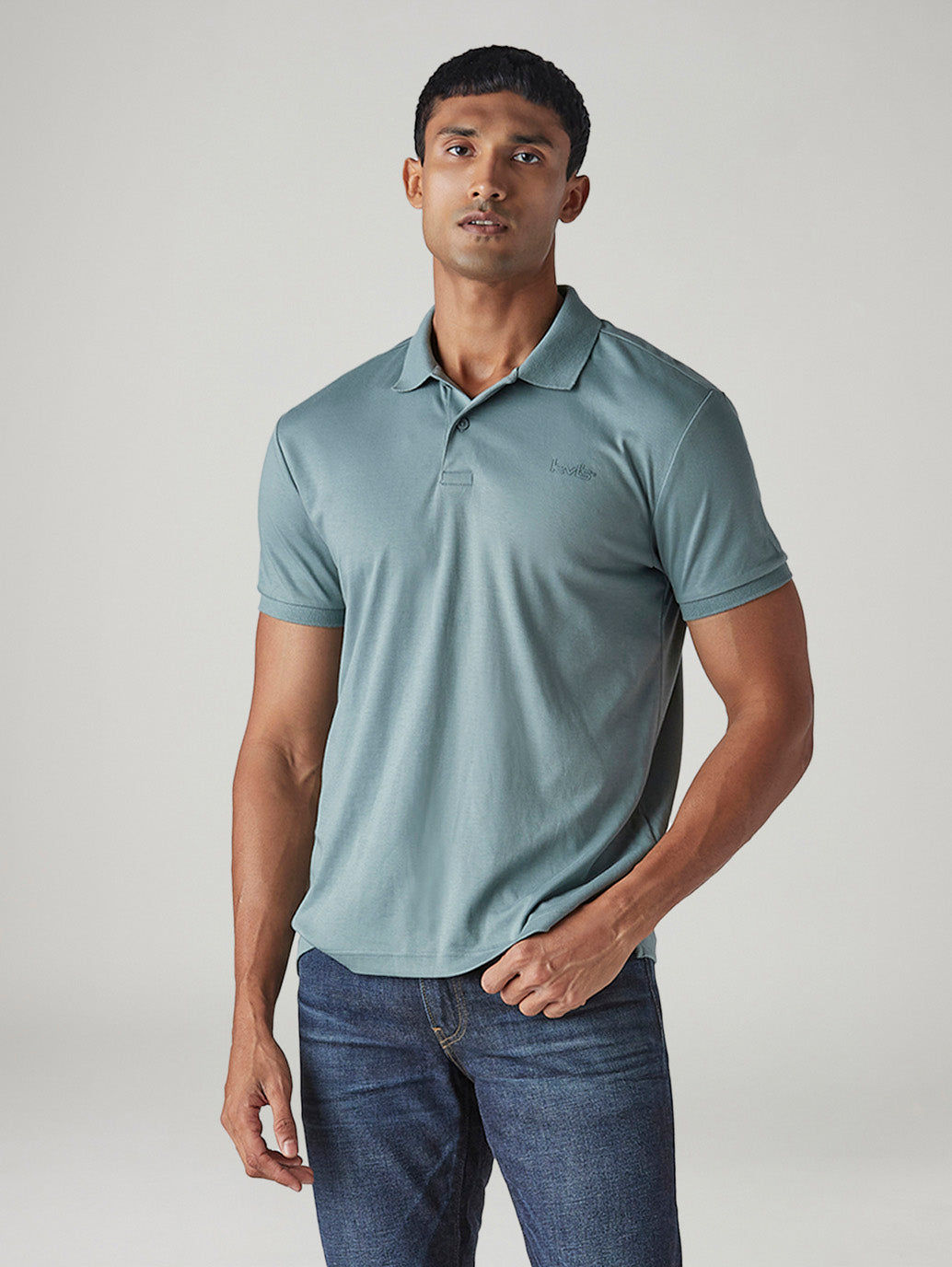 Men's Solid Blue Interlock Polo T-shirt - Styleshot View