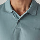 Men's Solid Blue Interlock Polo T-shirt - Detail View