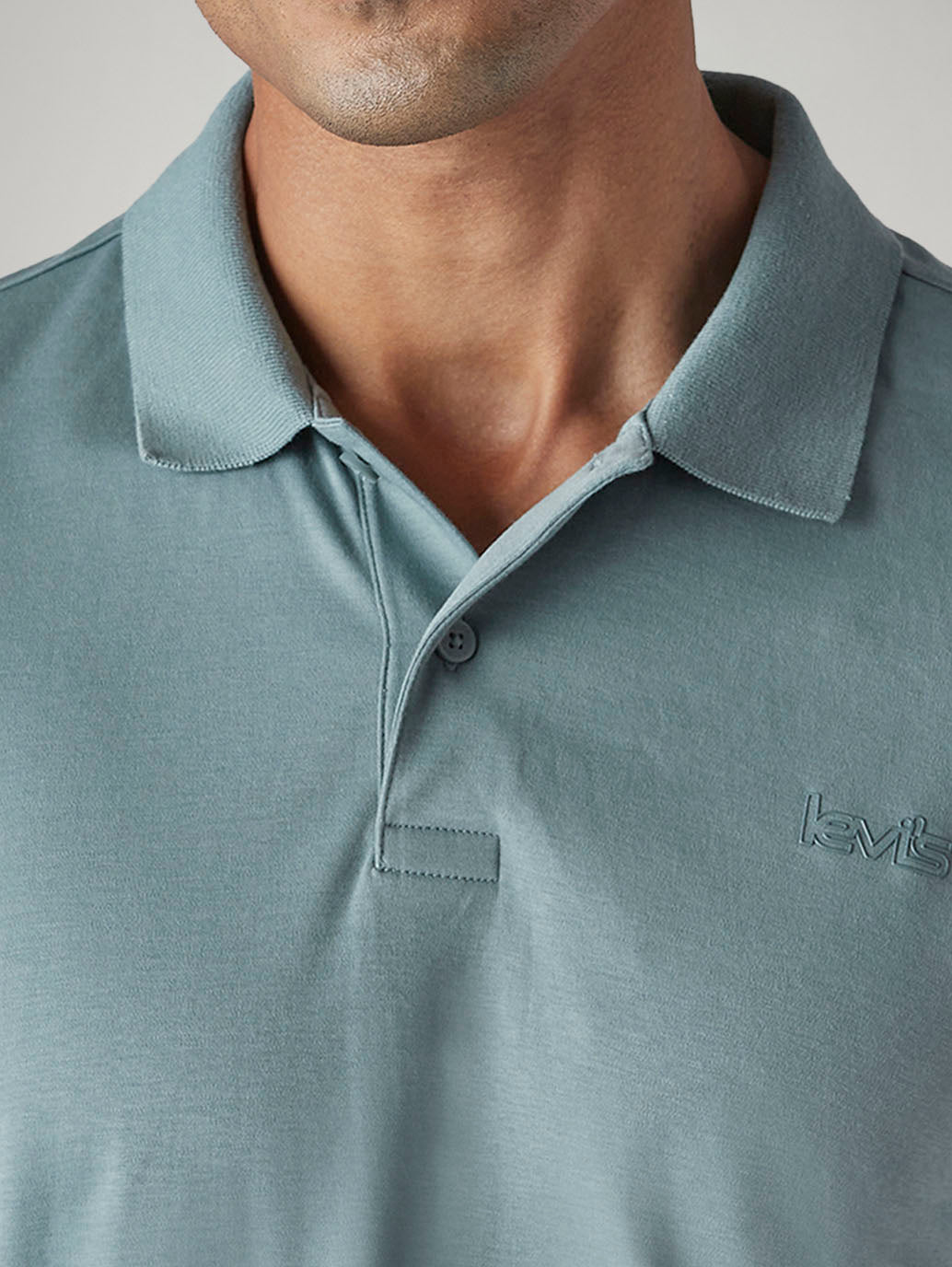 Men's Solid Blue Interlock Polo T-shirt - Detail View