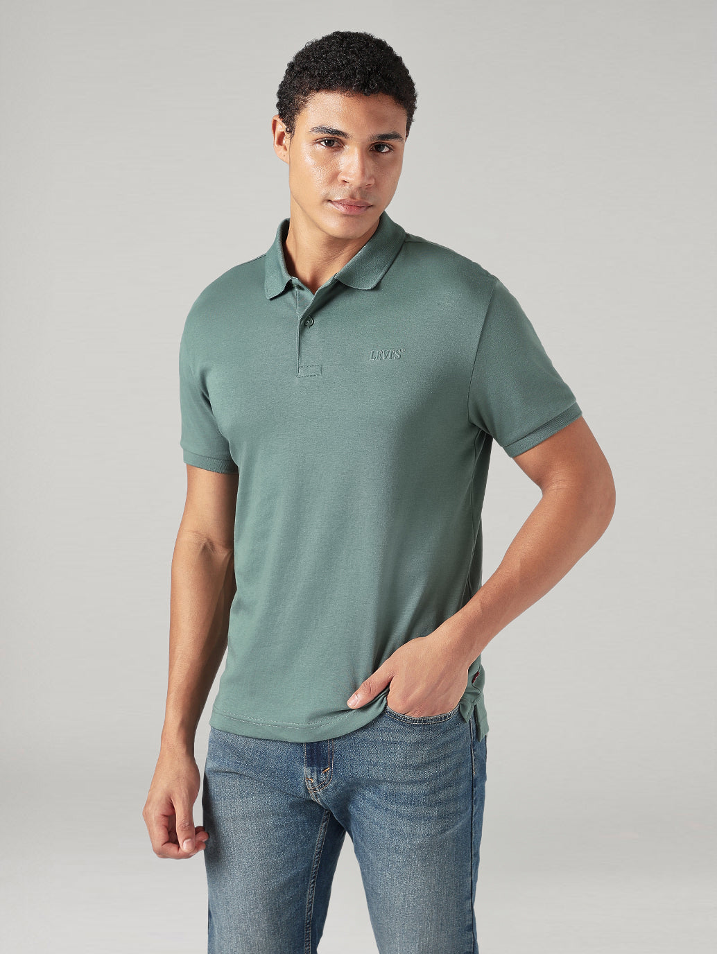 Men's Solid Sage Interlock Polo T-shirt