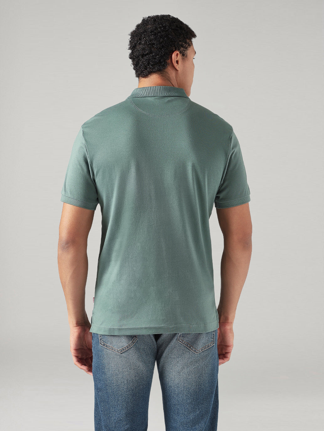 Men's Solid Sage Interlock Polo T-shirt - Back View