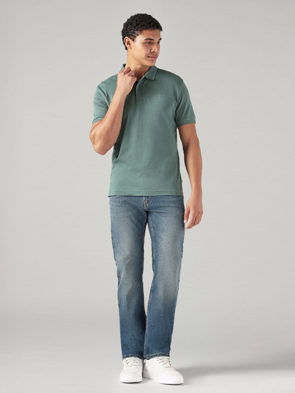 Men's Solid Sage Interlock Polo T-shirt - Full View