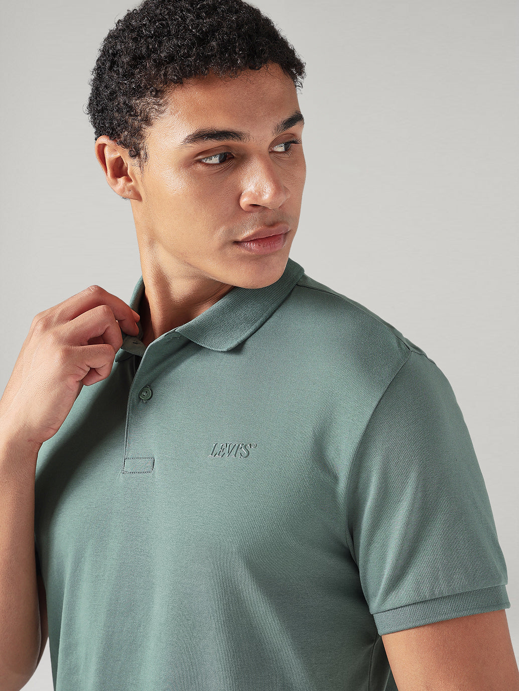 Men's Solid Sage Interlock Polo T-shirt - 20 View