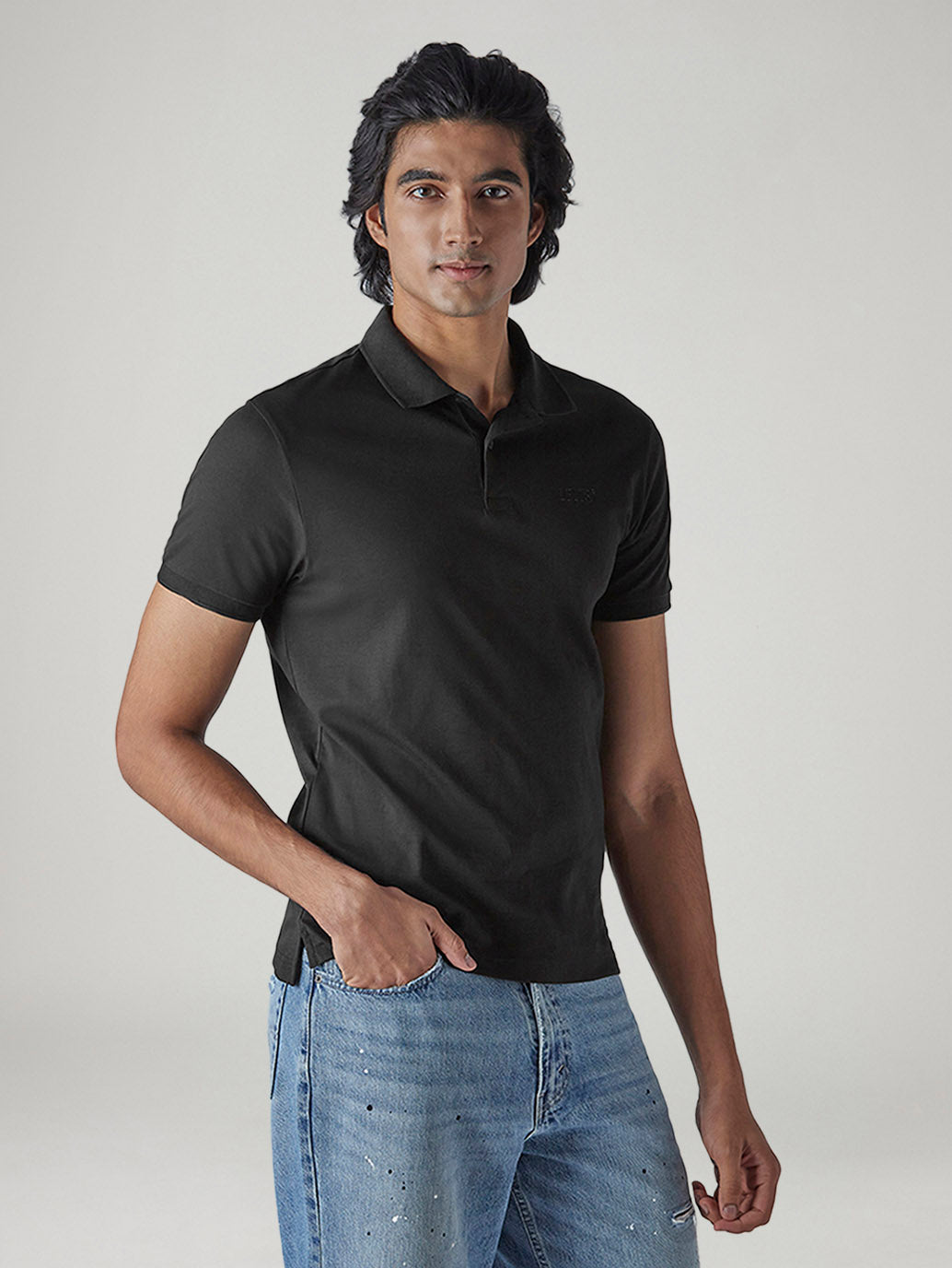 Men's Solid Black Interlock Polo T-Shirt - 20 View