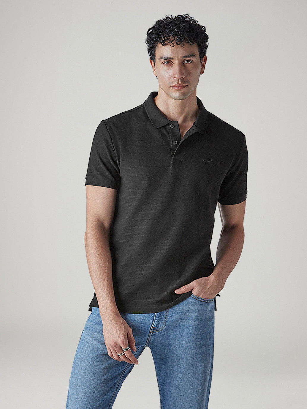 Men's Striped Black Jersey Polo T-shirt