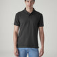 Men's Striped Black Jersey Polo T-shirt - Front View