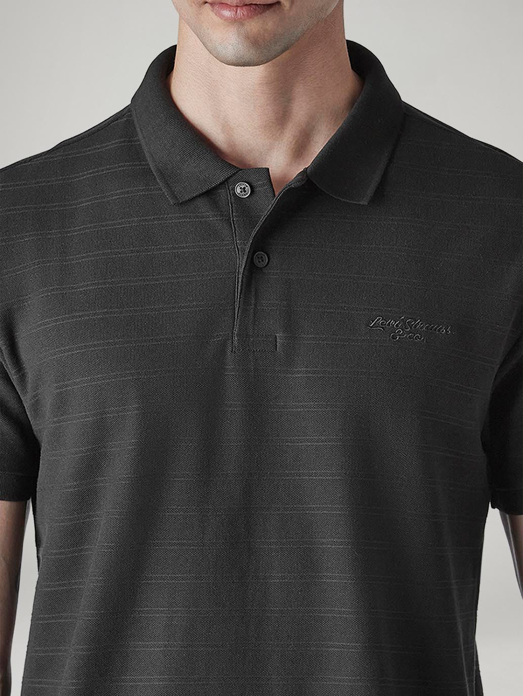 Men's Striped Black Jersey Polo T-shirt - 20 View