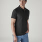 Men's Striped Black Jersey Polo T-shirt - Side View