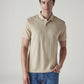 Men's Striped Beige Jersey Polo T-shirt - Front View