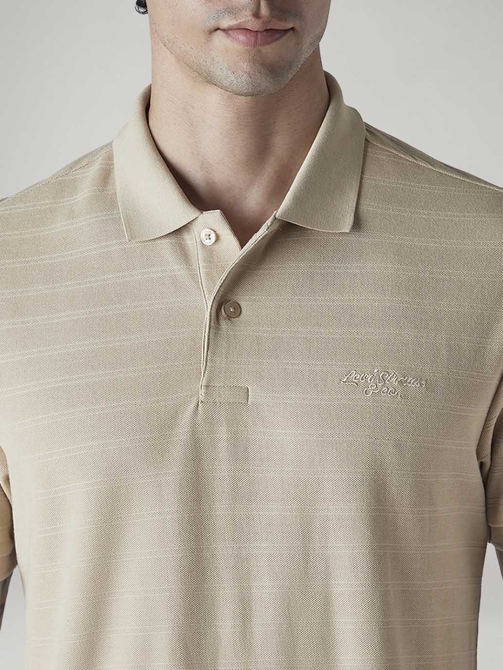 Men's Striped Beige Jersey Polo T-shirt - 20 View