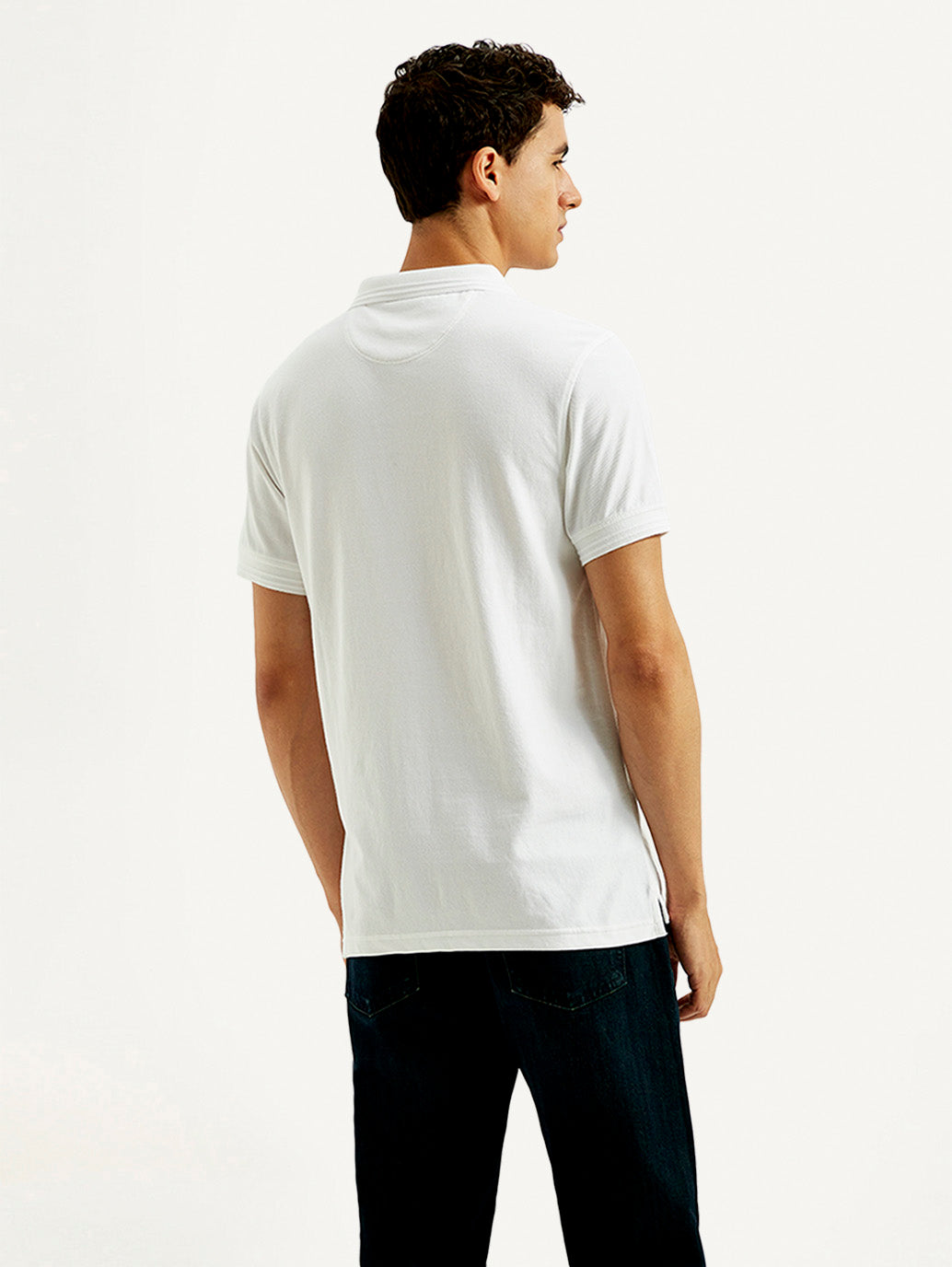 Men's Solid Slim Fit Polo T-shirt - Back View