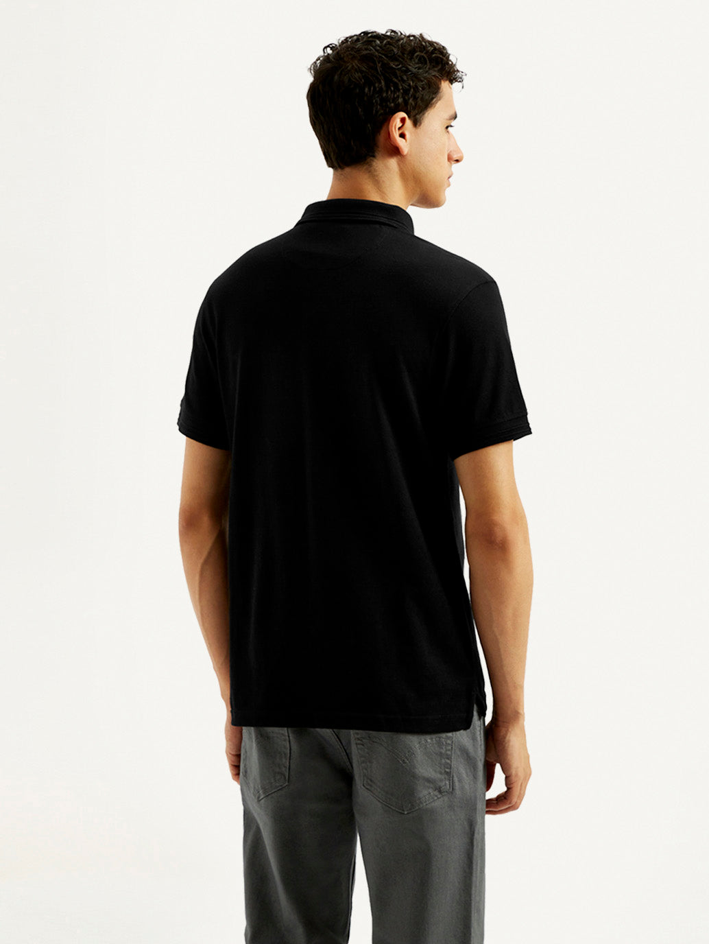 Men's Solid Slim Fit Polo T-shirt - Back View