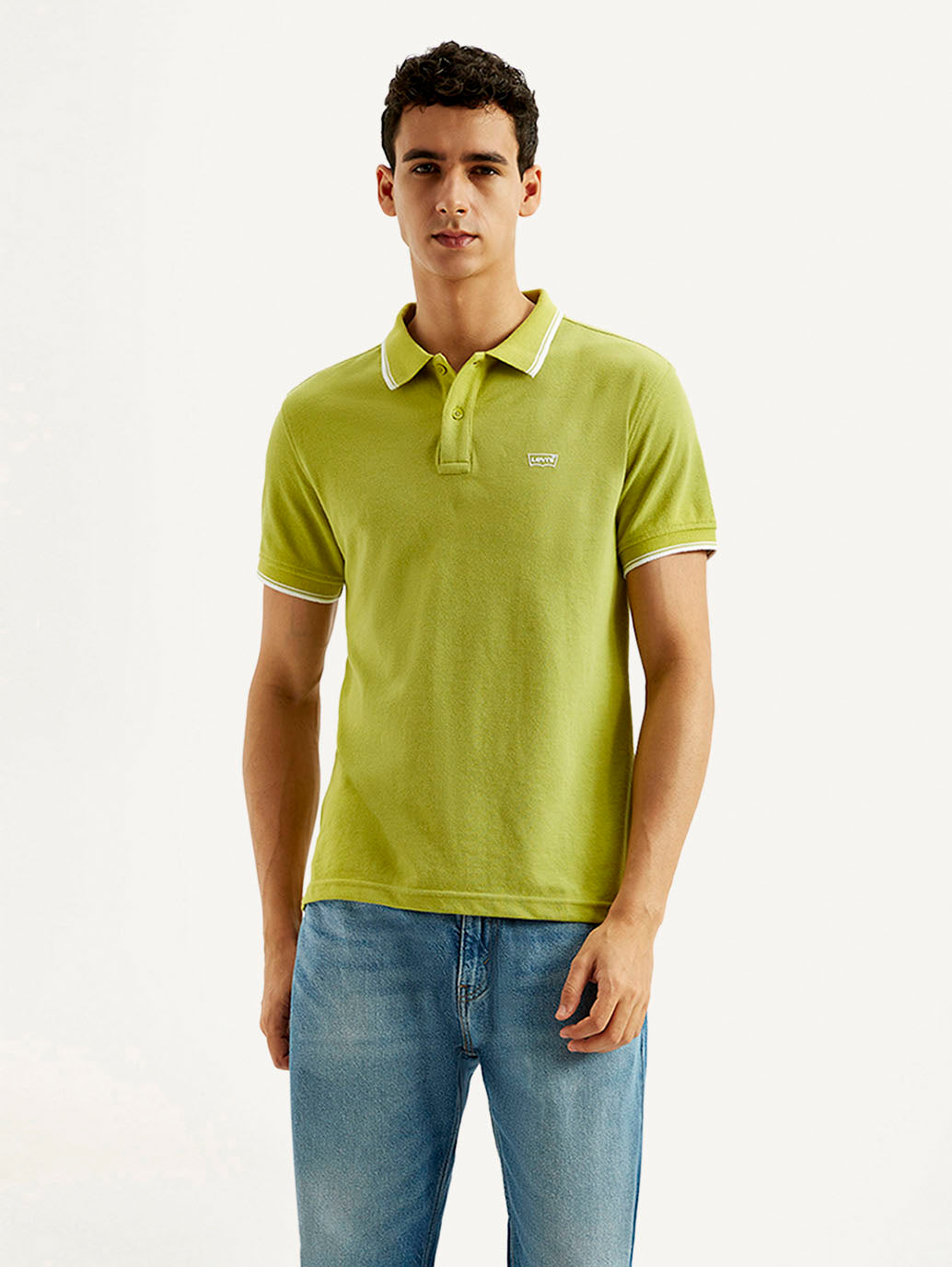 Men's Solid Slim Fit Polo T-shirt - Front View