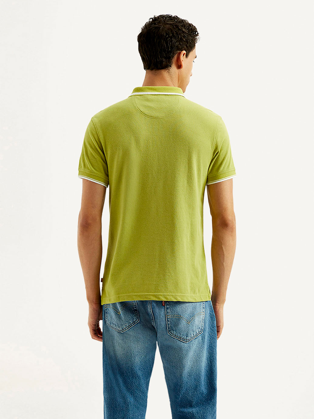 Men's Solid Slim Fit Polo T-shirt - Back View