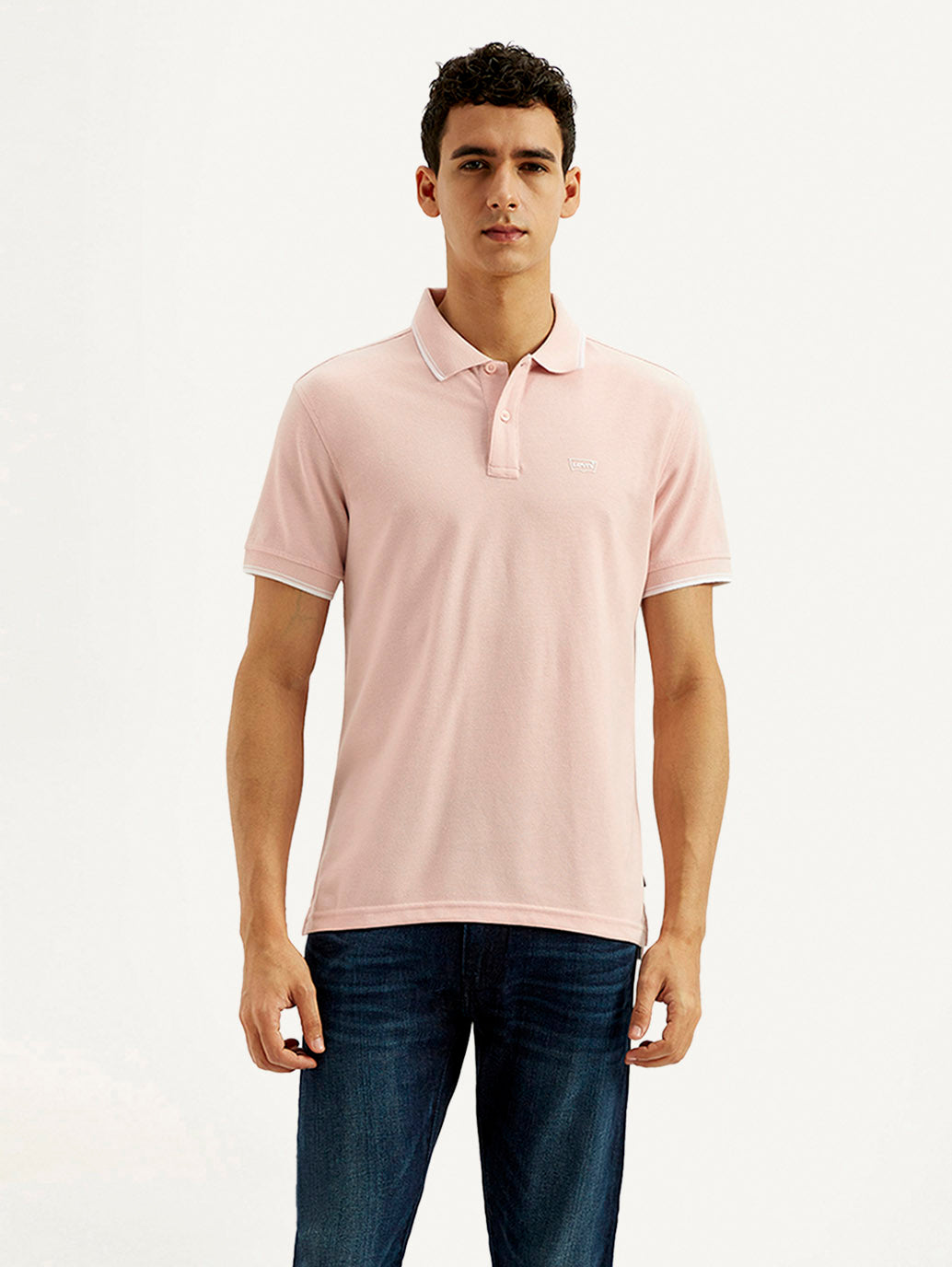 Men's Solid Slim Fit Polo T-shirt - Front View