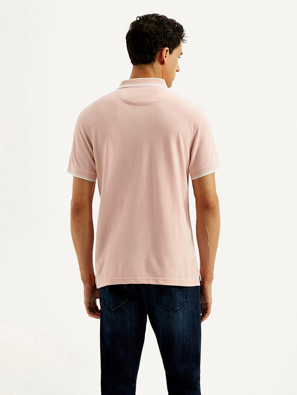 Men's Solid Slim Fit Polo T-shirt - Back View