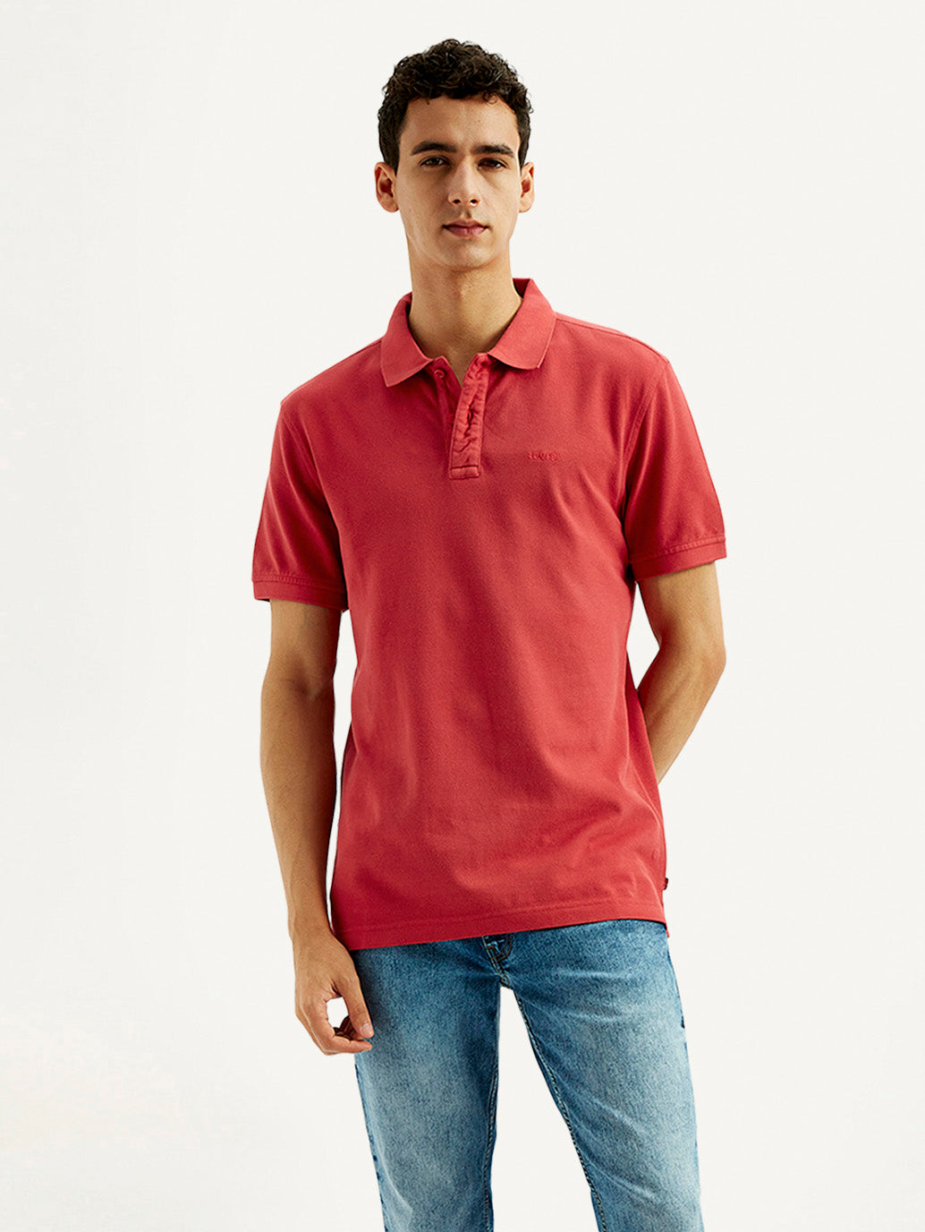 Men's Solid Overdyed Slim Fit Polo T-shirt - Styleshot View