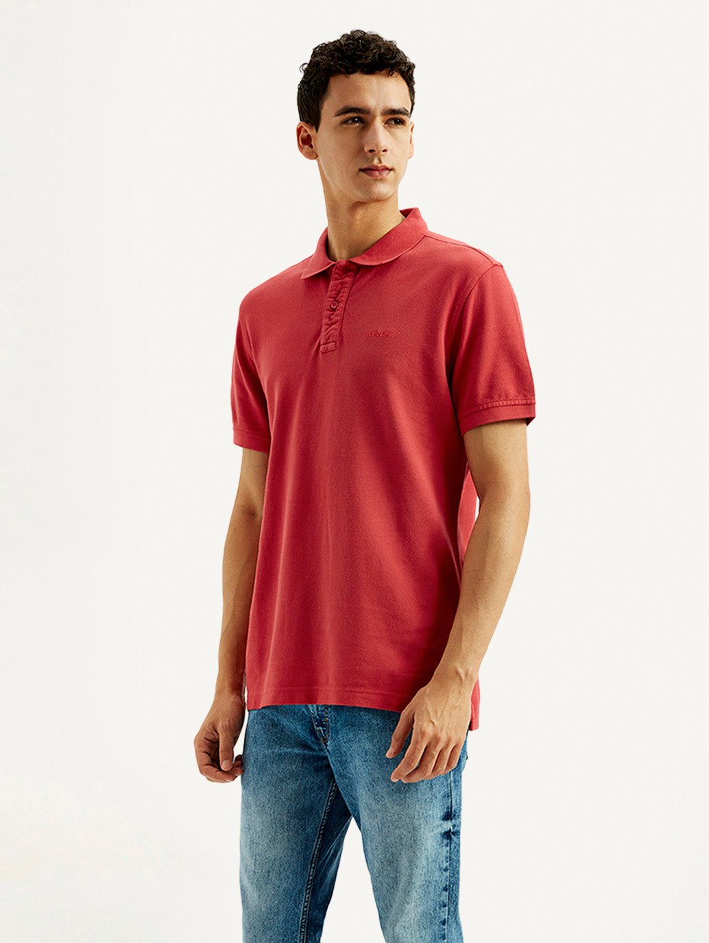 Men's Solid Overdyed Slim Fit Polo T-shirt - Side View