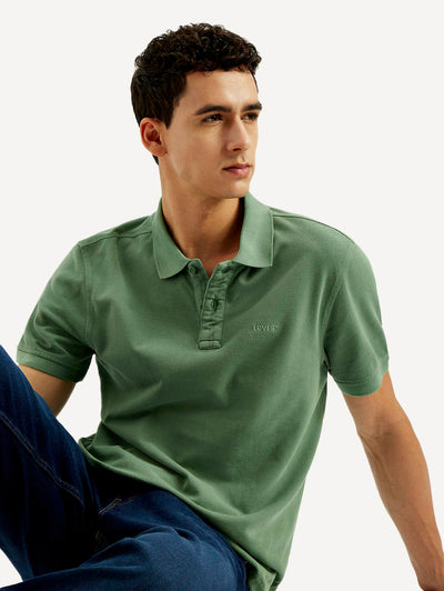 Men's Solid Overdyed Slim Fit Polo T-shirt