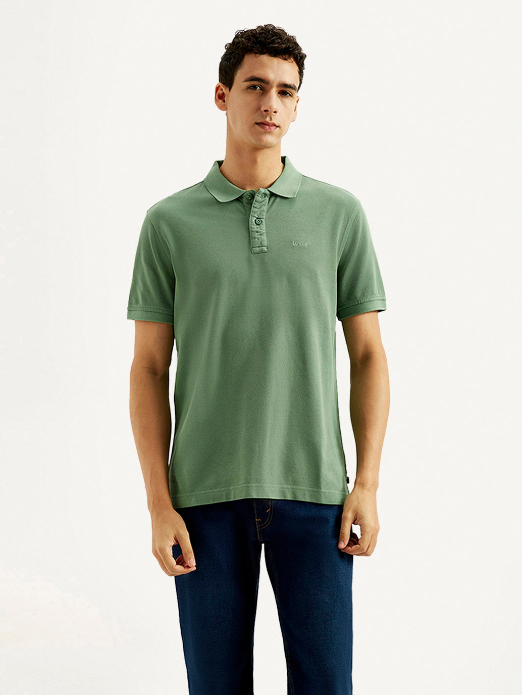 Men's Solid Overdyed Slim Fit Polo T-shirt - Front View