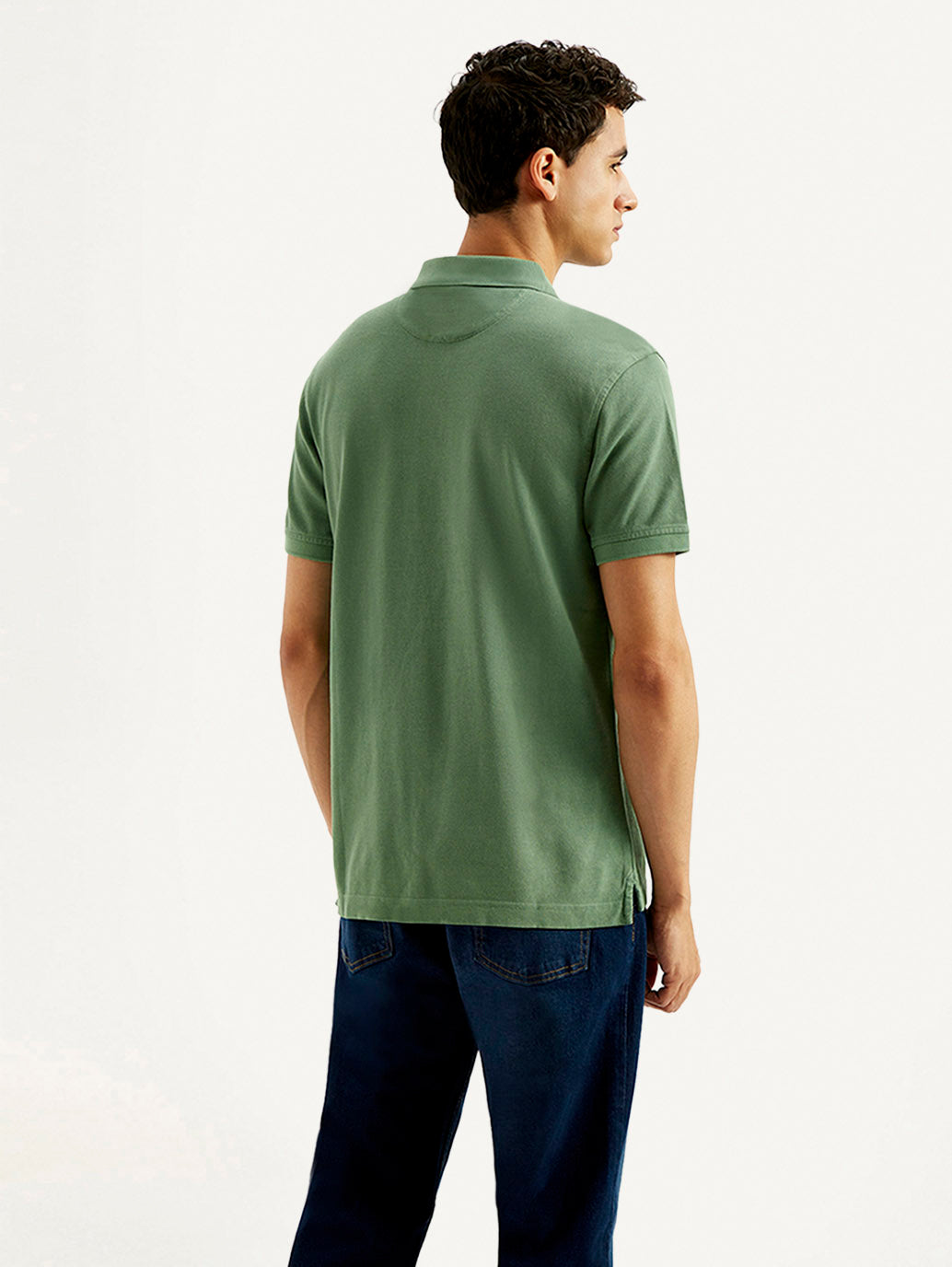 Men's Solid Overdyed Slim Fit Polo T-shirt - Back View