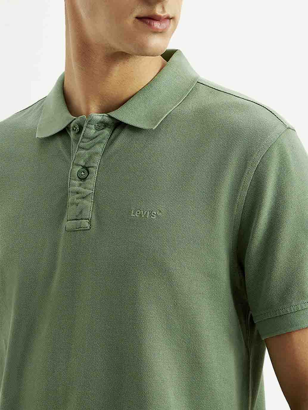 Men's Solid Overdyed Slim Fit Polo T-shirt - Detail View