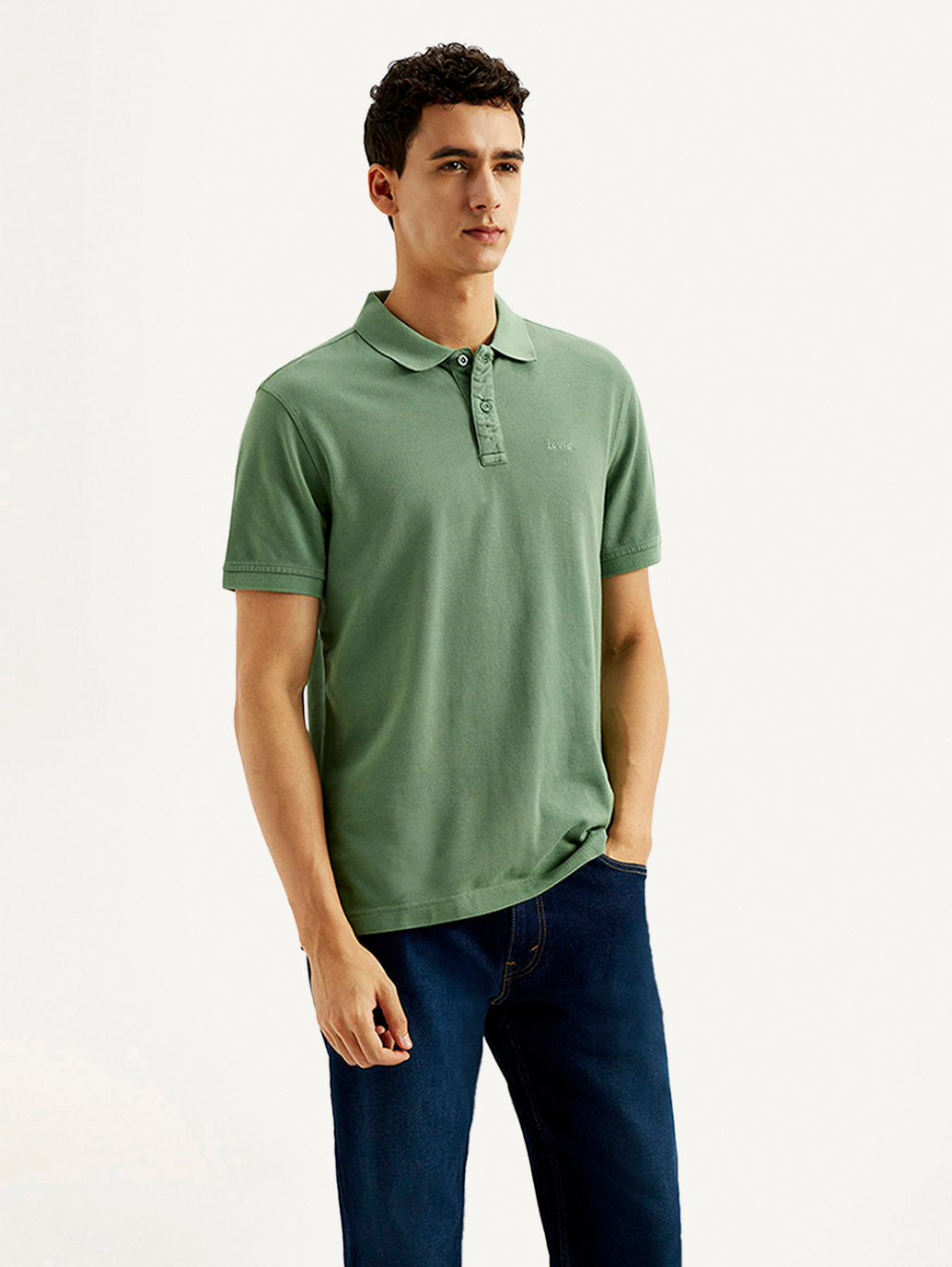 Men's Solid Overdyed Slim Fit Polo T-shirt - Side View