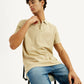 Men's Solid Beige Slim Fit Polo T-shirt - Elevated View
