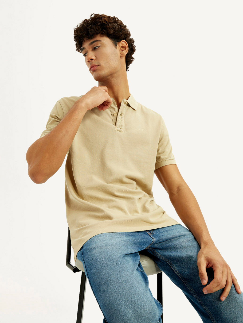 Men's Solid Beige Slim Fit Polo T-shirt
