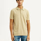 Men's Solid Beige Slim Fit Polo T-shirt - Front View