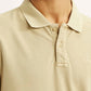 Men's Solid Beige Slim Fit Polo T-shirt - Detail View
