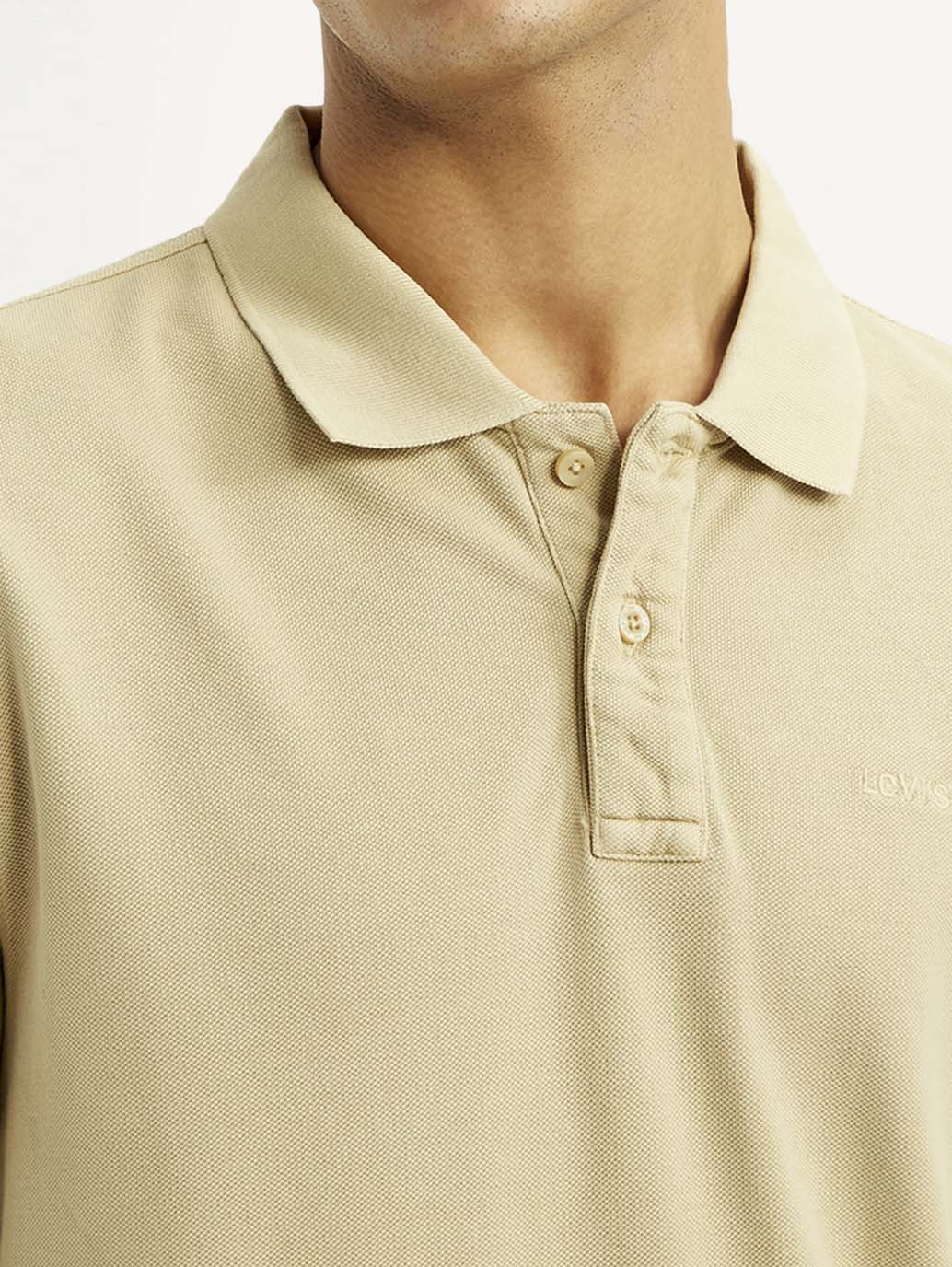 Men's Solid Beige Slim Fit Polo T-shirt - Detail View