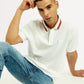 Men's Solid White Slim Fit Polo T-shirt - Elevated View